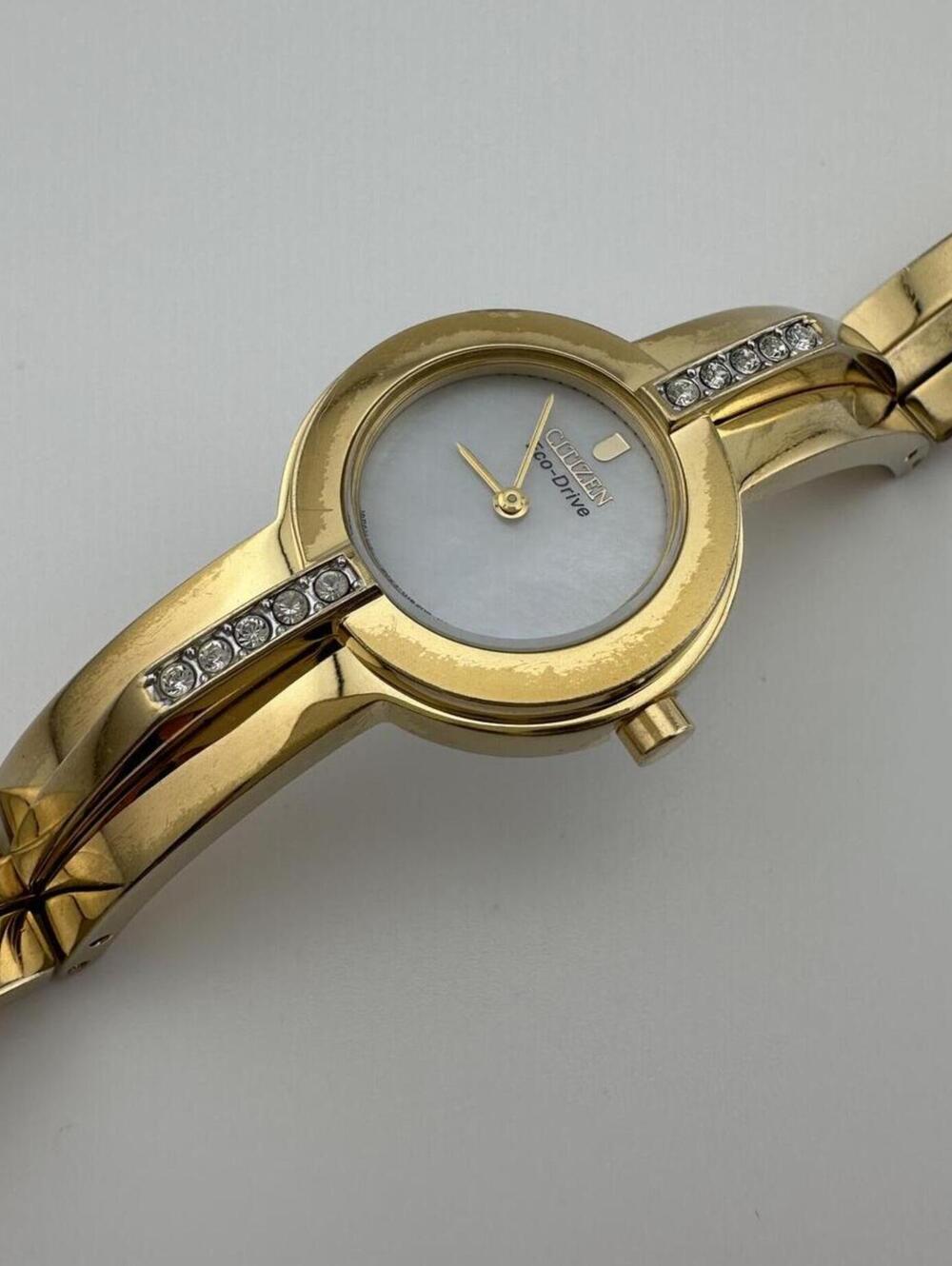 Citizen Eco Drive Women’s Gold Tone MOP Crystal Watch AS IS Not Running